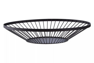 Premier Housewares Interiors By Premier Flat Fruit Basket With Matte Frame, Sleek Wire Design For Stylish Countertop Storage, Metal Basket Black