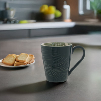 Orsina Botanical Mug With Curved Handle,green Porcelain Mug With Embossed Palm Leaf Detailing,perfect For Gifting from B&Q