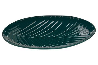 Orsina Smooth Glazed Finish Dark Green Serving Plate,embossed Porcelain Dish,palm Leaf Design Decorative Plate from B&Q