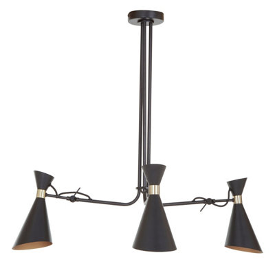 Premier Housewares Interiors By Premier Linox 3 Shade And Bent Arm Pendant Black/Gold