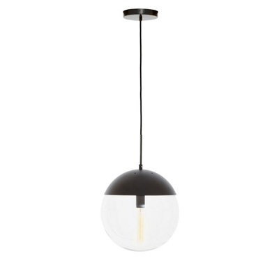 Orsina Black Finish Pendant Light With Glass ShadeRounded Hanging Lamp With Chrome CordCircular Hanging Fixture from B&Q