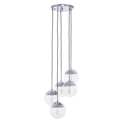 Orsina Chrome Finish Five Pendant LightsAdjustable Globe Pendant Ceiling FixtureModern Dining Room Downlight from B&Q