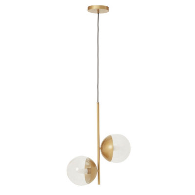 Orsina Twin Globe Ceiling Pendant In Gold MetalVertical Hanging Light FixtureSlim Gold Pendant Light Lamp from B&Q