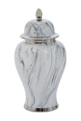 Fifty Five South White/Silver Marmo Marble Effect Large Ceramic Jar - Image 4