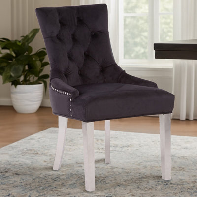 Orsina Luxe Black Velvet Upholstered Dining ChairKitchen ChairModern Chairs For Outdoor PatioLounge Chair from B&Q