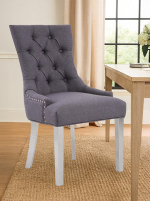 Orsina Classic Minimalist Design Grey Dining ChairDiamont Tufted Bedroom ChairModern Grey Lounge Chair from B&Q