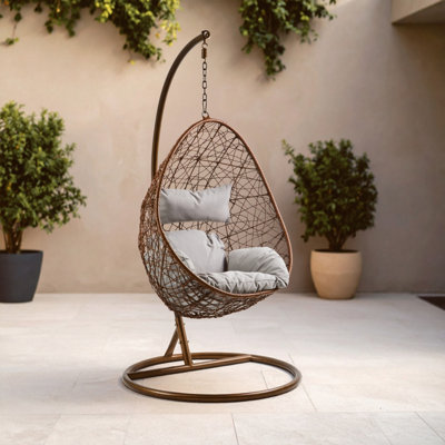 Orsina Luxurious Brown Rattan Hanging ChairVersatile Lounge ChairSturdy Bedroom ChairModern Garden Chair from B&Q