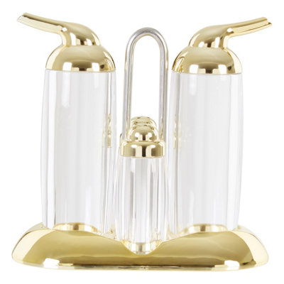 Orsina Elegant Transparent And Gold 4Pc Condiments SetMatching Base Tray Condiment PotsEasy To Refill Pots from B&Q