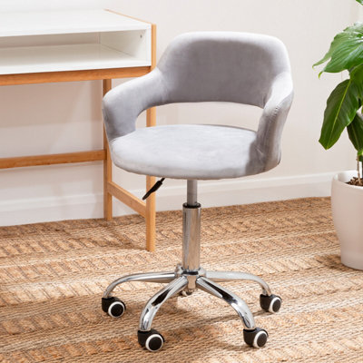 Orsina Comfortable Grey Velvet Home Office Chair With Curved BackErgonomic Work For OfficeMovable Chair from B&Q