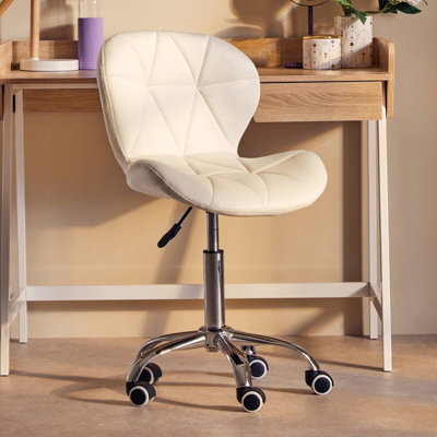 Orsina Comfortable White Velvet Quilted Home Office ChairErgonomic Work From Home ChairMovable Ergonomic Chair from B&Q