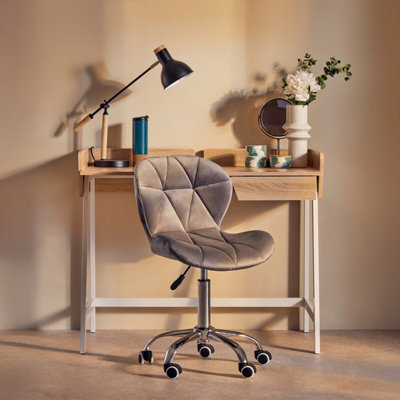 Orsina Ergonomic Grey Velvet Quilted Home Office ChairComfortable Work From Home ChairMovable Ergonomic Chair from B&Q