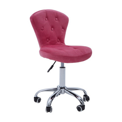 Orsina Comfortable Pink Velvet Buttoned Home Office ChairErgonomic Work From Home ChairMovable Ergonomic Chair from B&Q