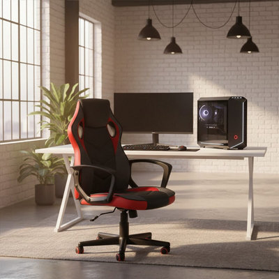 Orsina Ergonomic Black And Red Pu Home Office ChairComfortable Work From Home ChairMovable Ergonomic Chair from B&Q