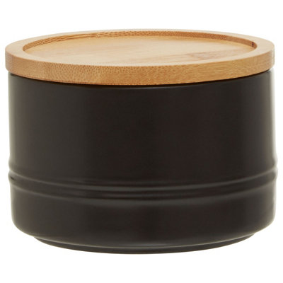 Orsina Stoneware Black Storage Canister With Bamboo Lid,minimalist Storage Jar,perfect Multi-Use Kitchen Organizer from B&Q