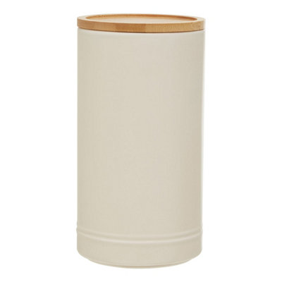 Orsina  Large Cream Cylindrical Canister With Airtight Bamboo Lid,multipurpose Stoneware Jar,countertop Container from B&Q
