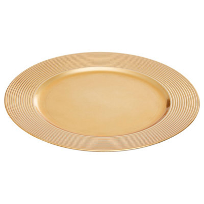 B&Q -  Minimalist Gold Charger Plate With Ribbed RimFunctional Dinner Plate For DinnerReliable Gold Plate