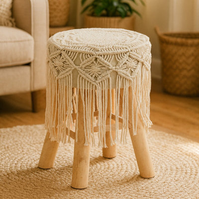Orsina Durable Village Weave Seat Stool Stylish Bohemian Design Kitchen Bar StoolVersatile Bar Stool For Lounge from B&Q