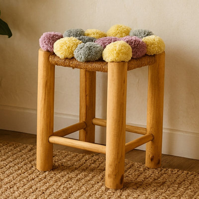Orsina West Village Grey Beige And Pink Pom Pom Stool from B&Q