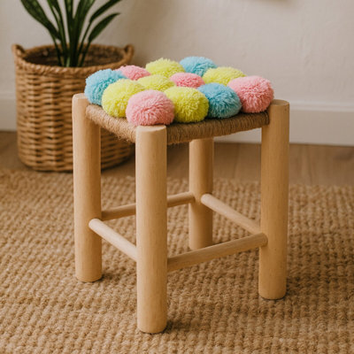 Orsina West Village Pink Blue And Yellow Pom Pom Stool from B&Q