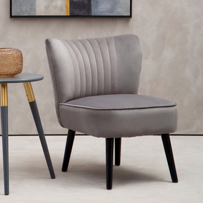 B&Q -  Grey Velvet ChairCurved Back Accent ChairEasy To Assemble Borg ChairComfy Office Chair