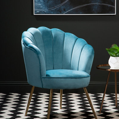 Orsina Aqua Velvet Scalloped ArmchairSupportive Armrest Lounge ChairEasy To Clean Velvet Accent Chair from B&Q