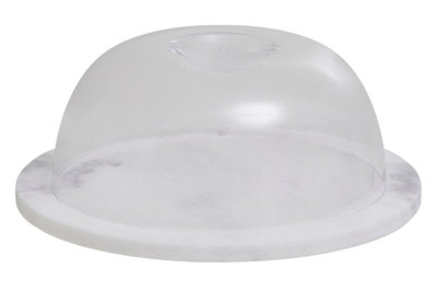Orsina Round White Marble Cheese Board With Dome LidDurable Natural Stone Serving Board from B&Q