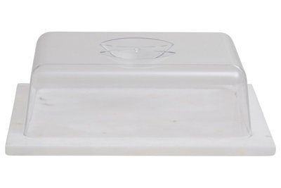 B&Q -  Interiors By Premier Elegant White Marble Butter Dish With LidDurable Natural Stone Butter Keeper