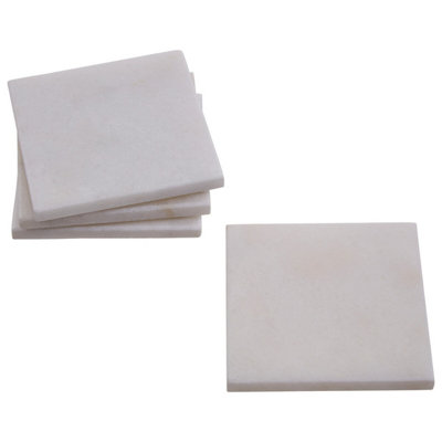 Orsina Set Of Four White Marble Square CoastersDurable Natural Stone Coasters For Home & Kitchen from B&Q