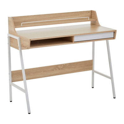 Orsina Natural Oak Veneer Desk,spacious Office Table With Metal Frame,computer Workstation,wooden Writing Desk from B&Q