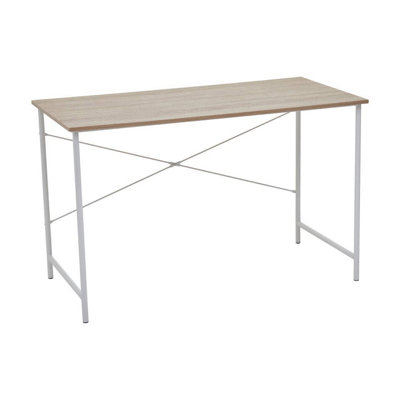 Orsina Unisex Natural White Metal Frame Oak Desk, Cross Pattern Supported Desk, Minimalist Office Table With Ample Space - Image 2
