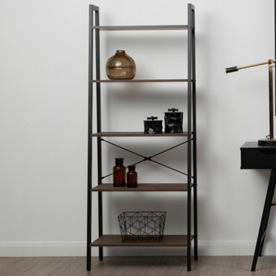 Orsina Functional Five Tier Dark Oak Veneer Ladder Shelf UnitStylish Industrial Narrow ShelfVersatile Cupboard from B&Q