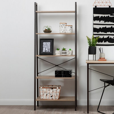Orsina Five Tier Grey Oak Veneer Ladder Shelf UnitFunctional Industrial Narrow ShelfStylish Tall Cupboard from B&Q