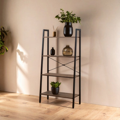 Orsina Functional Four Tier Dark Oak Veneer Ladder Shelf UnitStylish Industrial Narrow ShelfVersatile Cupboard from B&Q