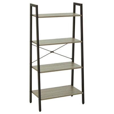 Orsina Four Tier Grey Oak Veneer Ladder Shelf UnitFunctional Industrial Narrow ShelfStylish Tall Cupboard from B&Q