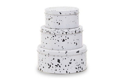 Orsina Set Of 3 Cake Storage TinsStylish Nesting Tins With Colourful Speckle Design And LidsIdeal For Storing