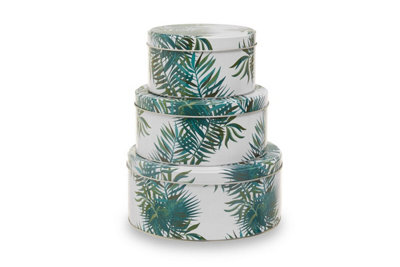 Orsina Set Of 3 Cake Storage TinsDecorative Nesting Tins With Tropical Palm Print And LidsIdeal For Storing