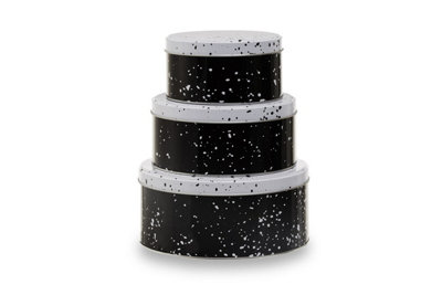 Orsina Set Of 3 Black And White Storage TinsModern Monochrome Metal Canisters With LidsIdeal For Storing