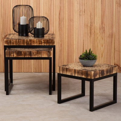 Orsina Set Of 3 Nested Wooden TablesWood Oval Tops With Sculptural Gold Finish Metal LegsOccasional Tables from B&Q