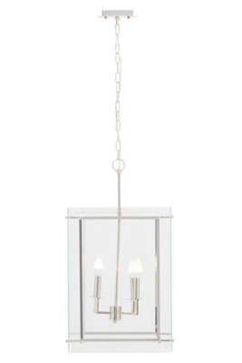 Orsina Four Bulb Pendant LightIndustrial Style Nickel Finish Ceiling LightRectangular Pendant With Glass Shade from B&Q