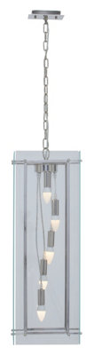 Orsina 5 Bulb Pendant LightIndustrial Farmhouse Rectangular Ceiling FixtureClear Glass Shade With Nickel Finish from B&Q