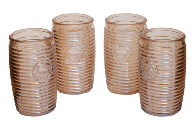 Orsina Set Of 4 Gold Ribbed Glass TumblersStylish Set Of 4 GlassesRibbed Glassware SetGold Drinking Glasses from B&Q
