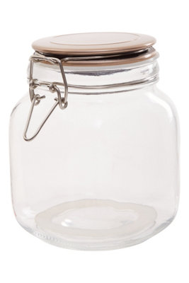 Orsina Durable Square 1050Ml Glass Jar With Champagne LidStylish Glass Jar With LidAirtight Storage Jars from B&Q