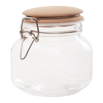 Orsina Stylish Square 800Ml Glass Jar With Wooden LidDurable Glass Jar With LidVersatile Airtight Storage Jars from B&Q
