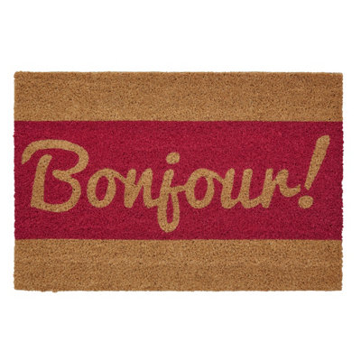 Orsina Bonjour Text Printed Coir Doormat
