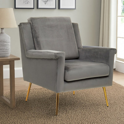 Orsina Grey Velvet Armchair For LivingroomModern Sturdy ArmchairVelvet Upholstered Accent Chair For Reading from B&Q
