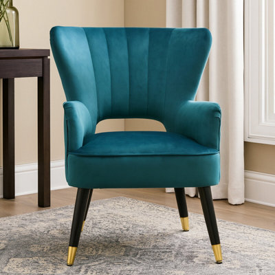 Orsina Green Velvet Armchair Accent Chair With Gold Finish Rubberwood LegsModern Design Highback Chair from B&Q