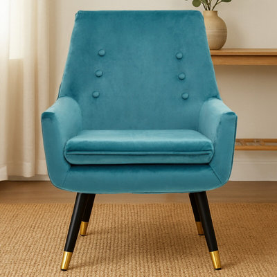 Orsina Green Velvet Armchair For Reading BooksLuxurious Accent Chair With Slanted Wooden LegsPlush Modern Chair from B&Q