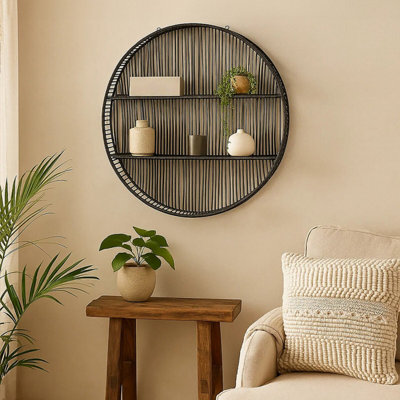 B&Q -  Batu Large Black Rattan Wall Shelf