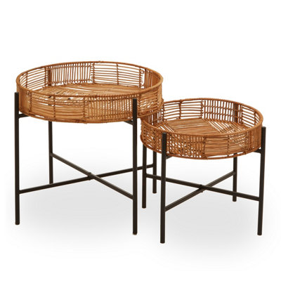 B&Q -  Batu Set Of 2 Natural Rattan Side Tables