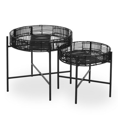 B&Q -  Batu Set Of 2 Black Rattan Side Tables